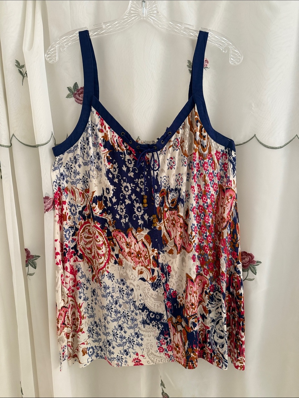 Symmetry Navy-Trim Floral Patchwork Camisole